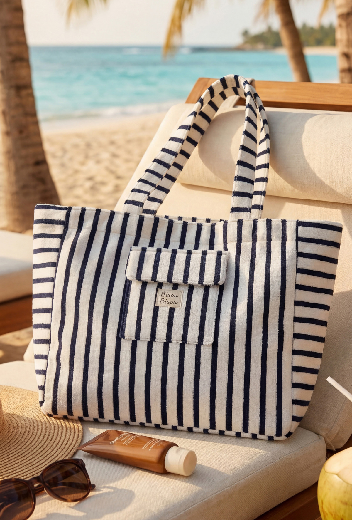 Beach bag navy/white - 3