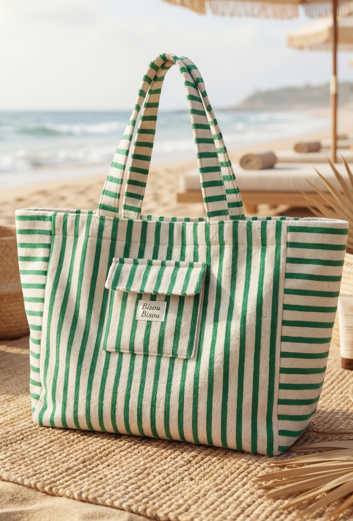 Beach bag green/white - 3