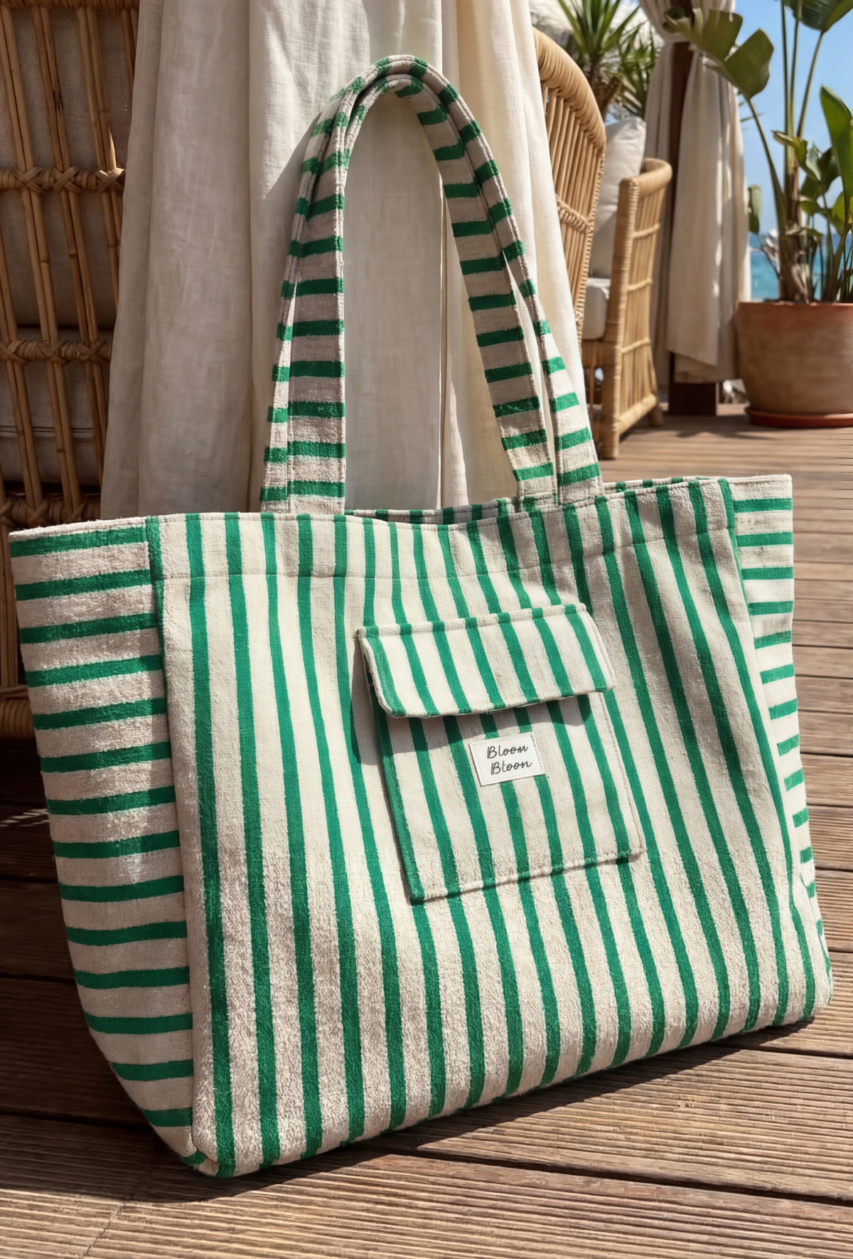 Beach bag green/white - 4