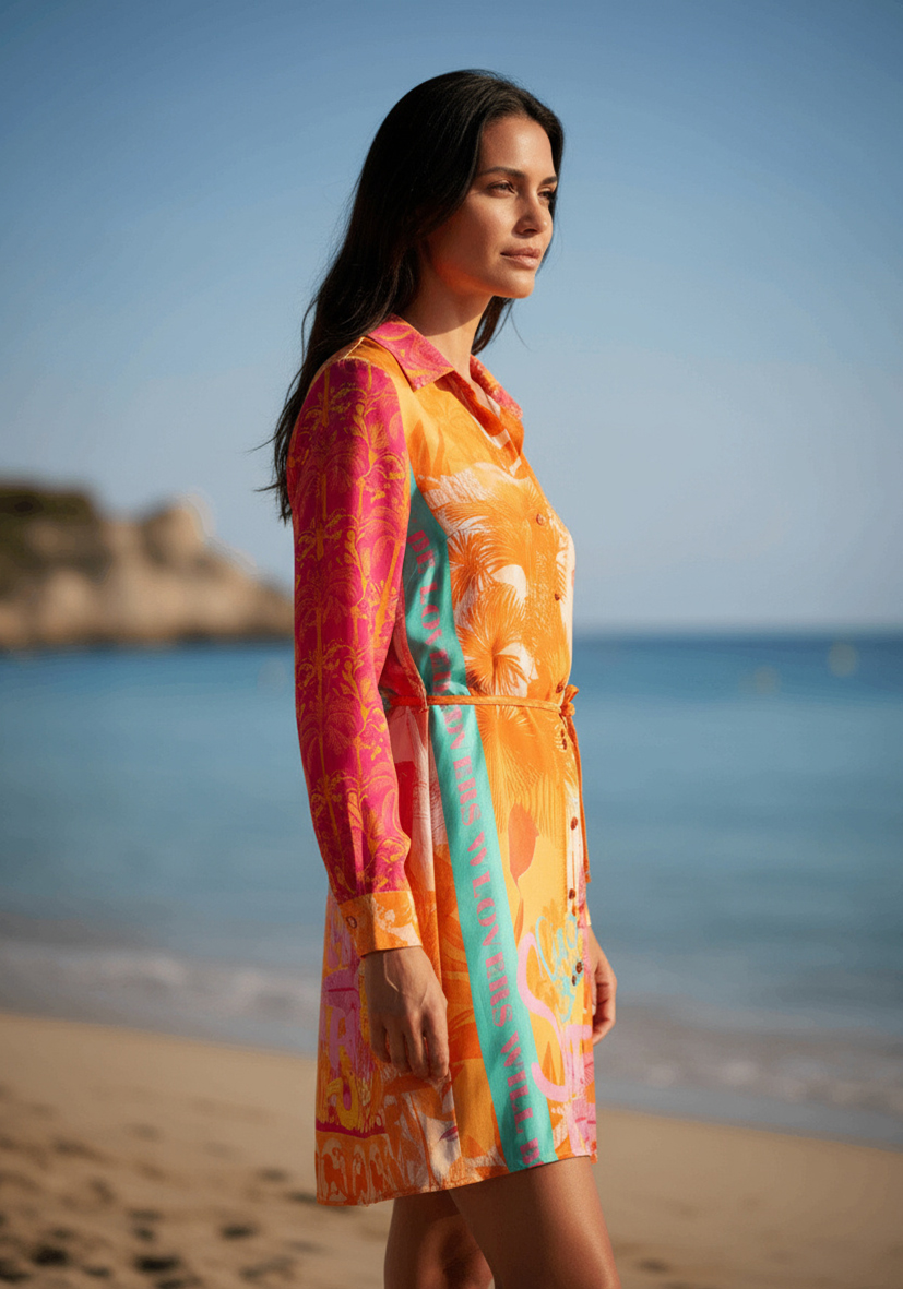 Palm short dress-orange - 2