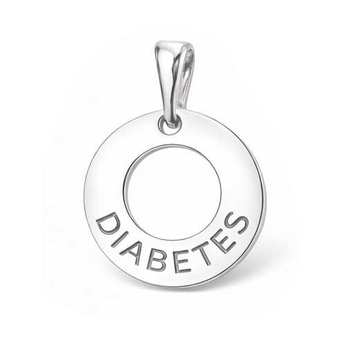 Diabetes korut Sormus riipus 18mm Sterling hopea