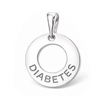 Diabetes korut Sormus riipus 18mm Sterling hopea