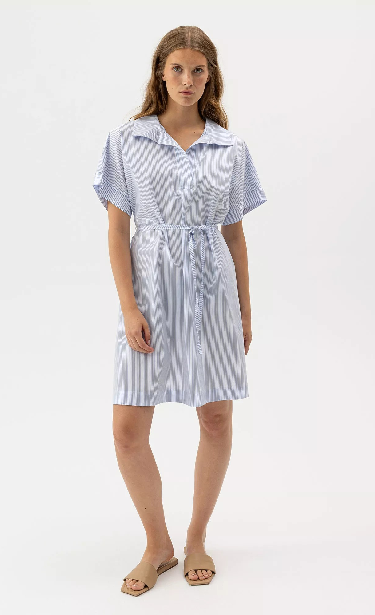 Marie Tunic Dress - White/Light Blue - Holebrook
