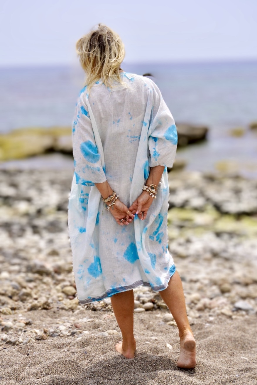 LISSA LINEN DRESS POPPY TURQ  MALIBU  - 10