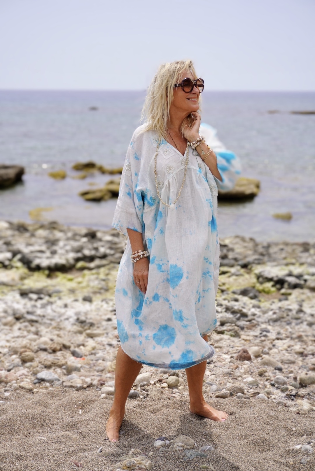 LISSA LINEN DRESS POPPY TURQ  MALIBU  - 4