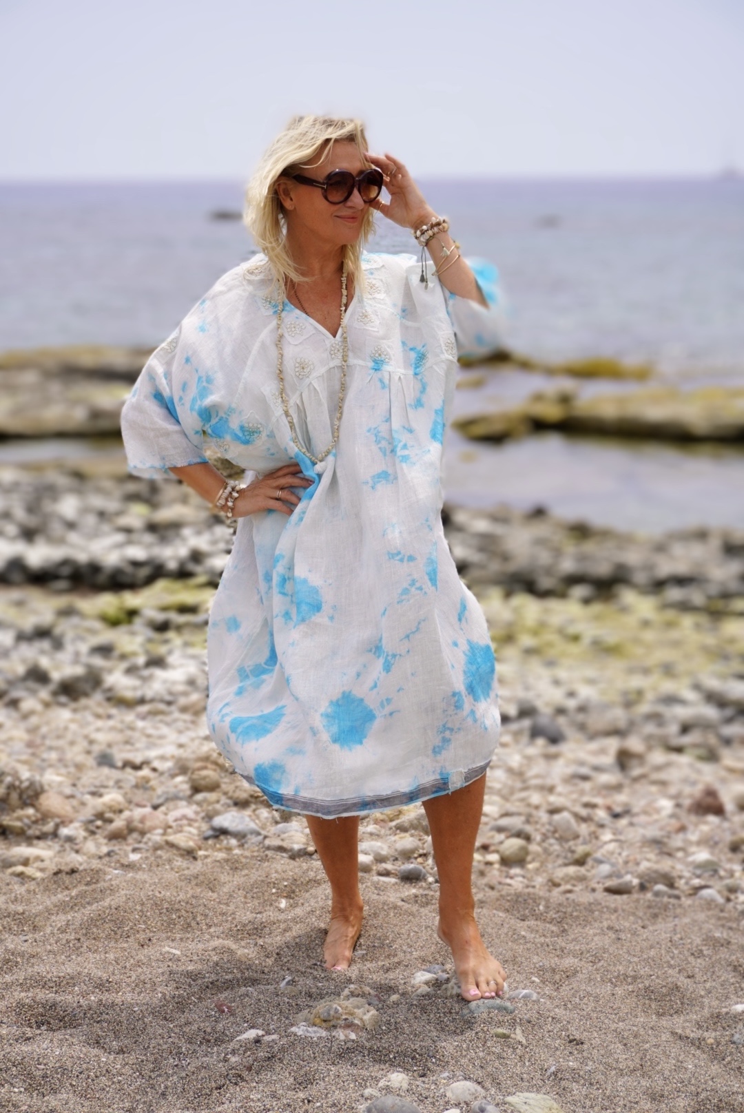 LISSA LINEN DRESS POPPY TURQ MALIBU - Agencies Turquoise LISSA LINEN DRESS POPPY TURQ MALIBU - Agencies Turquoise