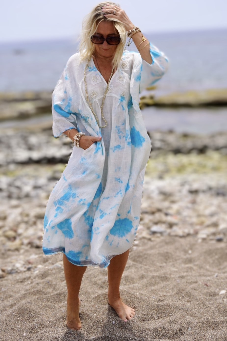 LISSA LINEN DRESS POPPY TURQ  MALIBU  - 6