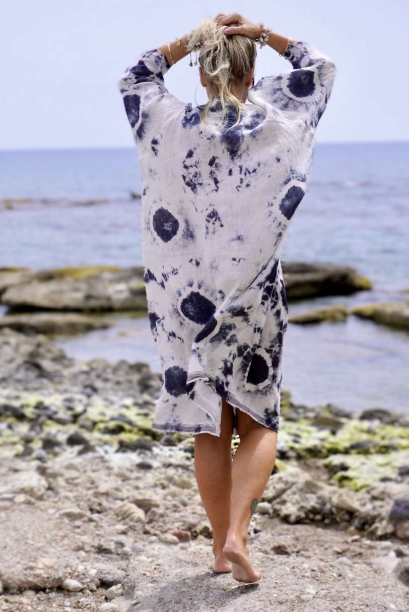 LISSA LINEN DRESS POPPY CHARCOAL MALIBU - Agencies Turquoise