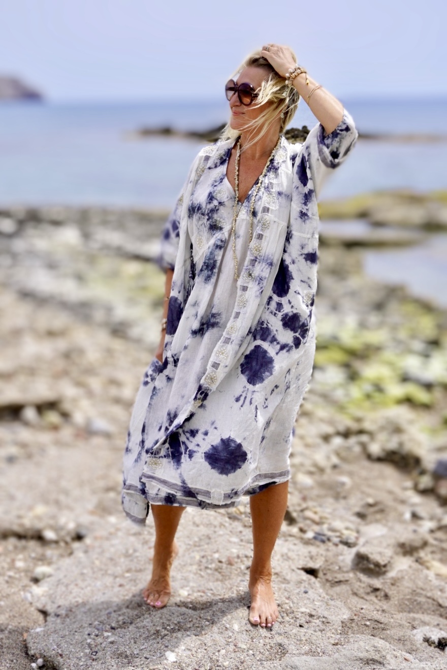 LISSA LINEN DRESS POPPY CHARCOAL MALIBU - Agencies Turquoise