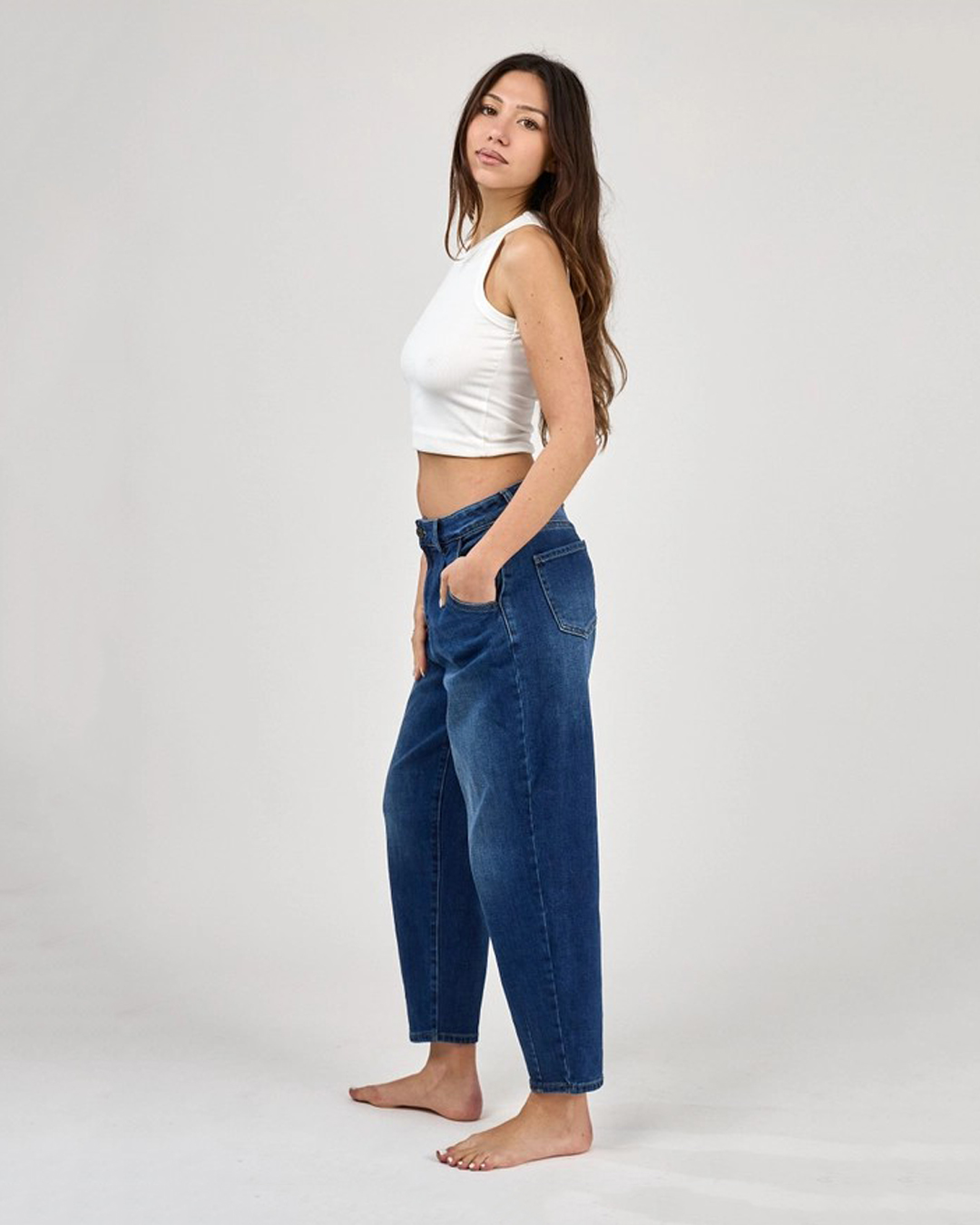 Barreljeans Talyssa kort mellanblå denim - 4