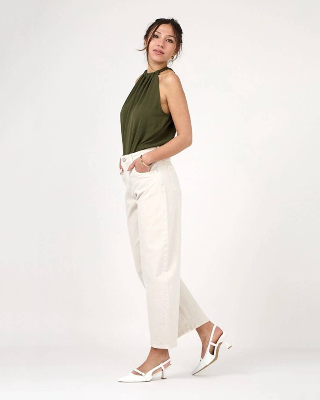 Barreljeans Livia cropped ljusbeige - 4
