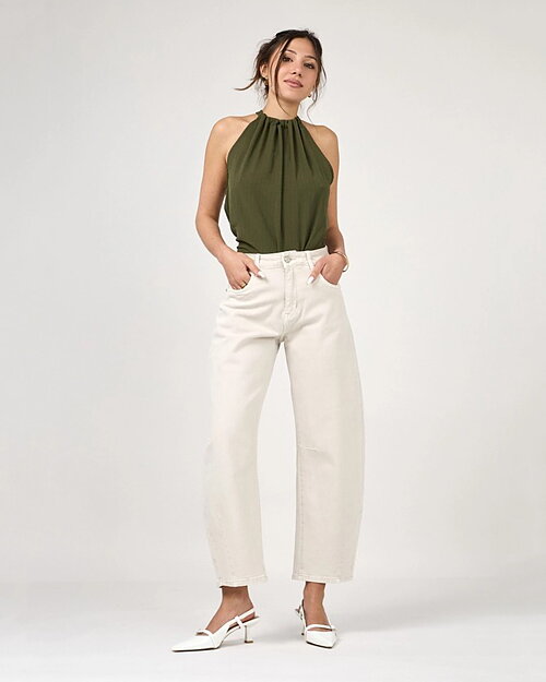 Barreljeans Livia cropped ljusbeige