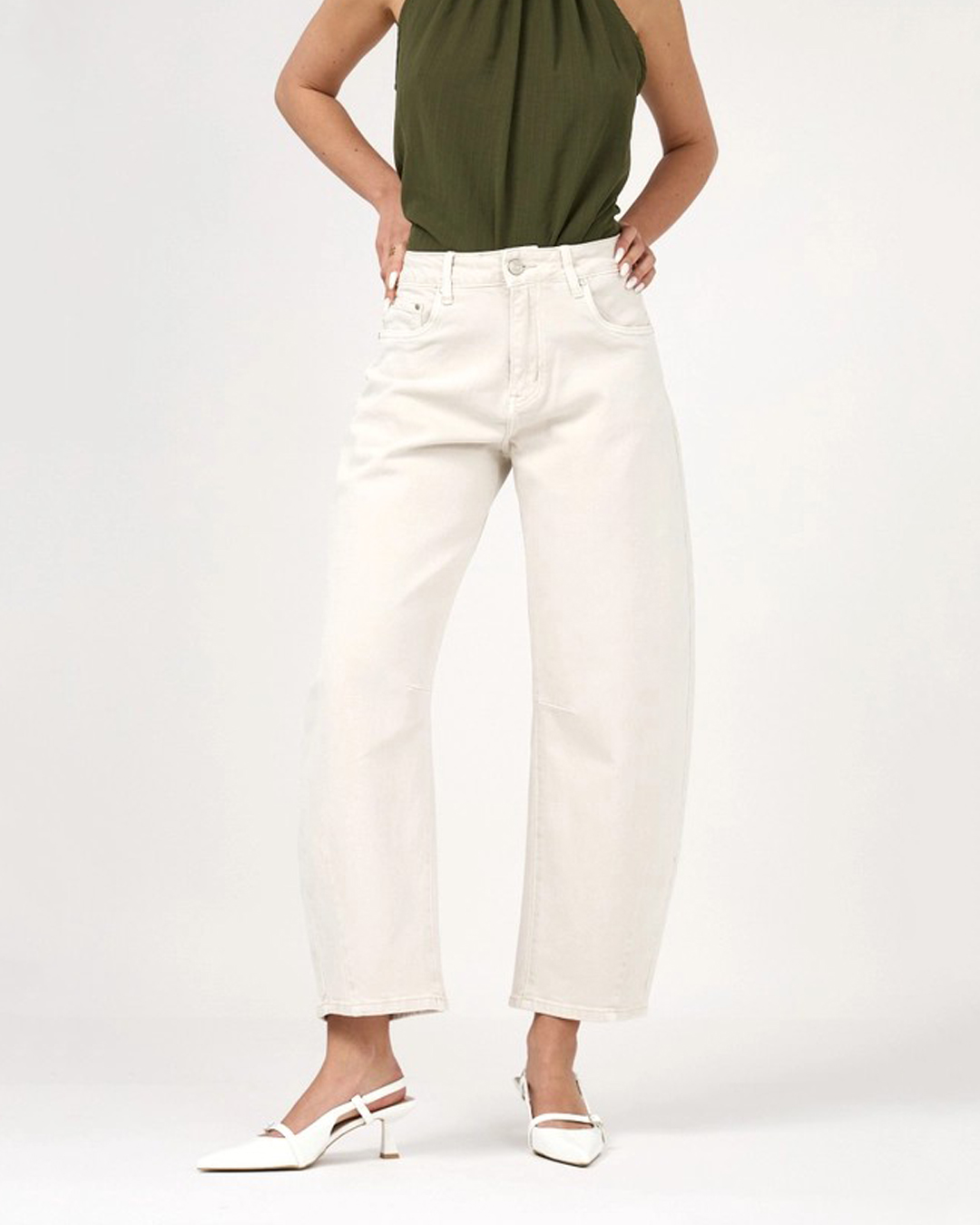 Barreljeans Livia cropped ljusbeige - 3