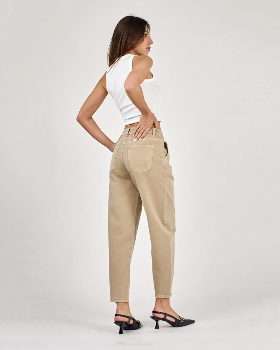 Barreljeans Tiffanie kort mörkbeige - 5