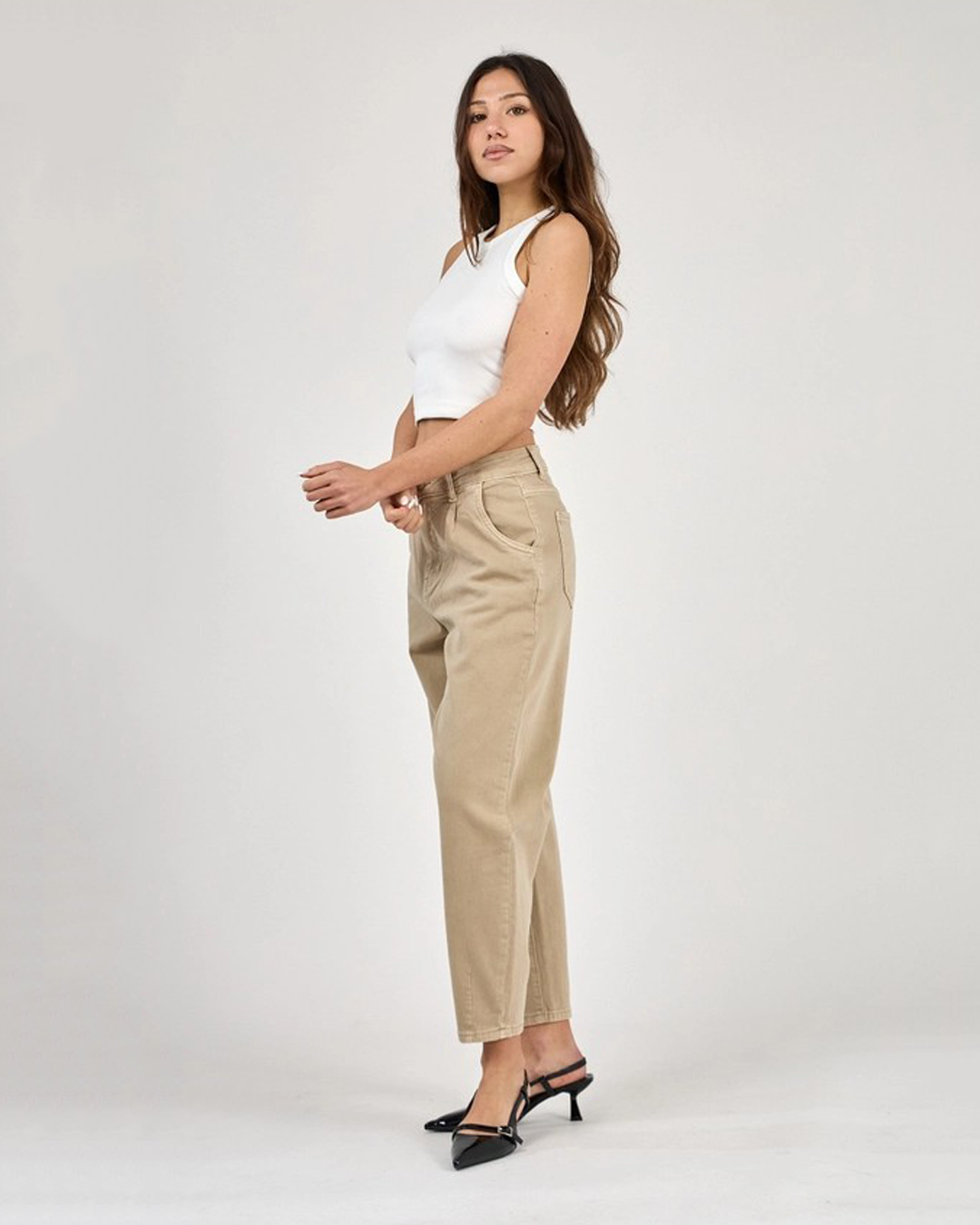 Barreljeans Tiffanie kort mörkbeige - 4