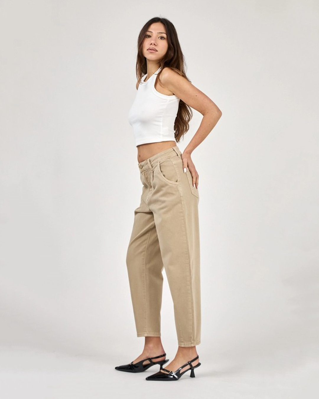 Barreljeans Tiffanie kort mörkbeige - 6