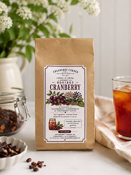 Rooiboste Cranberry med tranbär, fläderbär & jordgubbsblad – löste i påse 100g