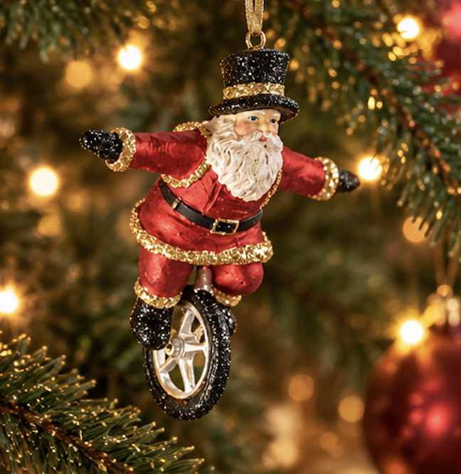 Julkula CIRCUS SANTA – Cirkustomte med guldglitter H:10-12cm Fem olika, pris/st - 2