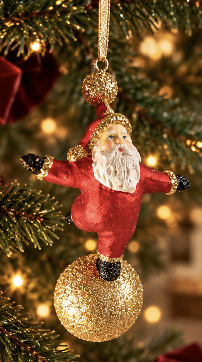 Julkula CIRCUS SANTA – Cirkustomte med guldglitter H:10-12cm Fem olika, pris/st - 4