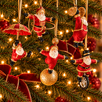 Julkula CIRCUS SANTA – Cirkustomte med guldglitter H:10-12cm Fem olika, pris/st