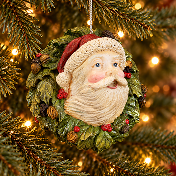 Julkula SANTA HEAD ON WREATH – tomte med krans & hänge 11cm