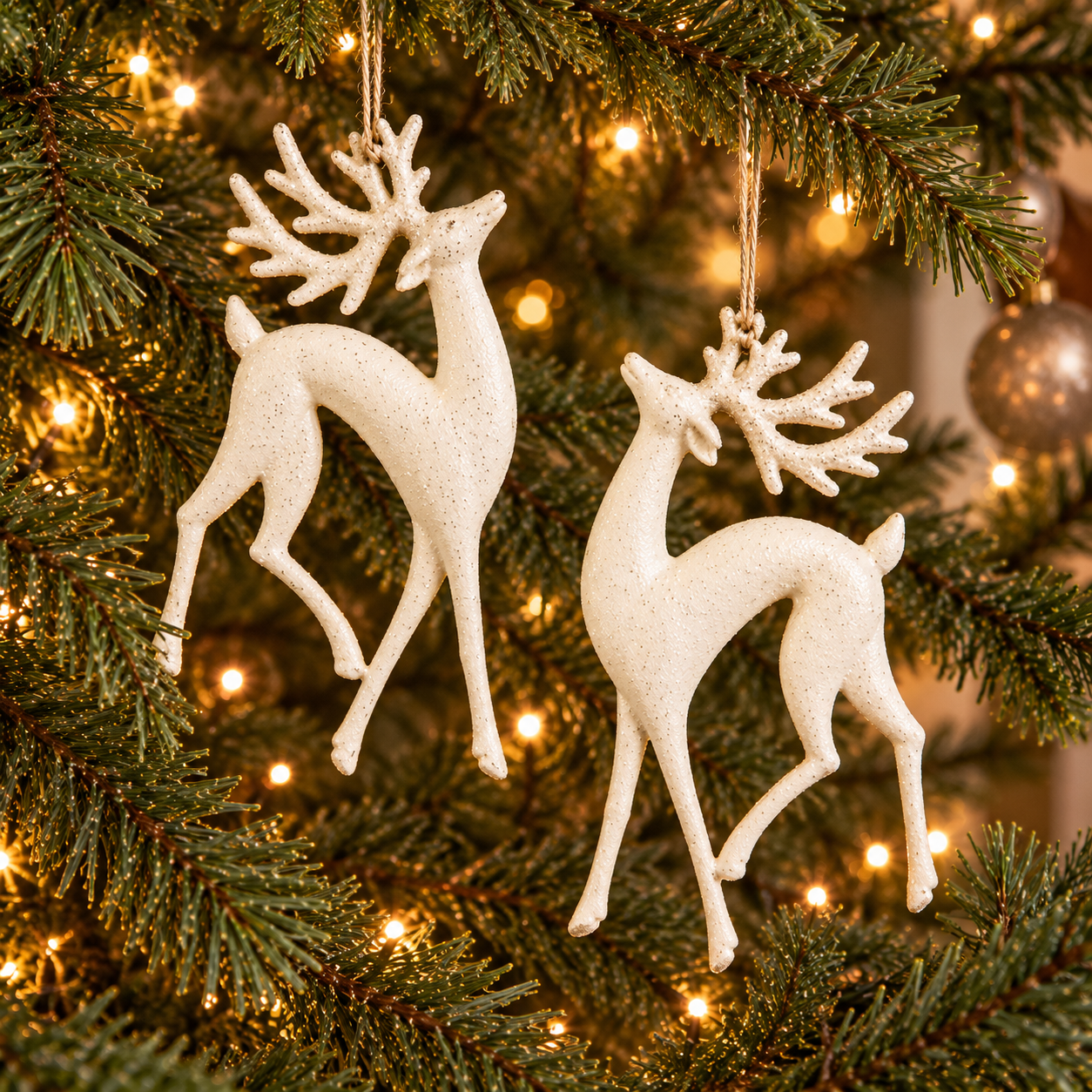 Julgranshänge  REINDEER – Vit ren med glitter & hänge 16cm pris/st