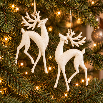 Julgranshänge  REINDEER – Vit ren med glitter & hänge 16cm pris/st