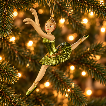 Julkula BALLERINA SOFIA med glimmande limefärgad dräkt med guldglitter