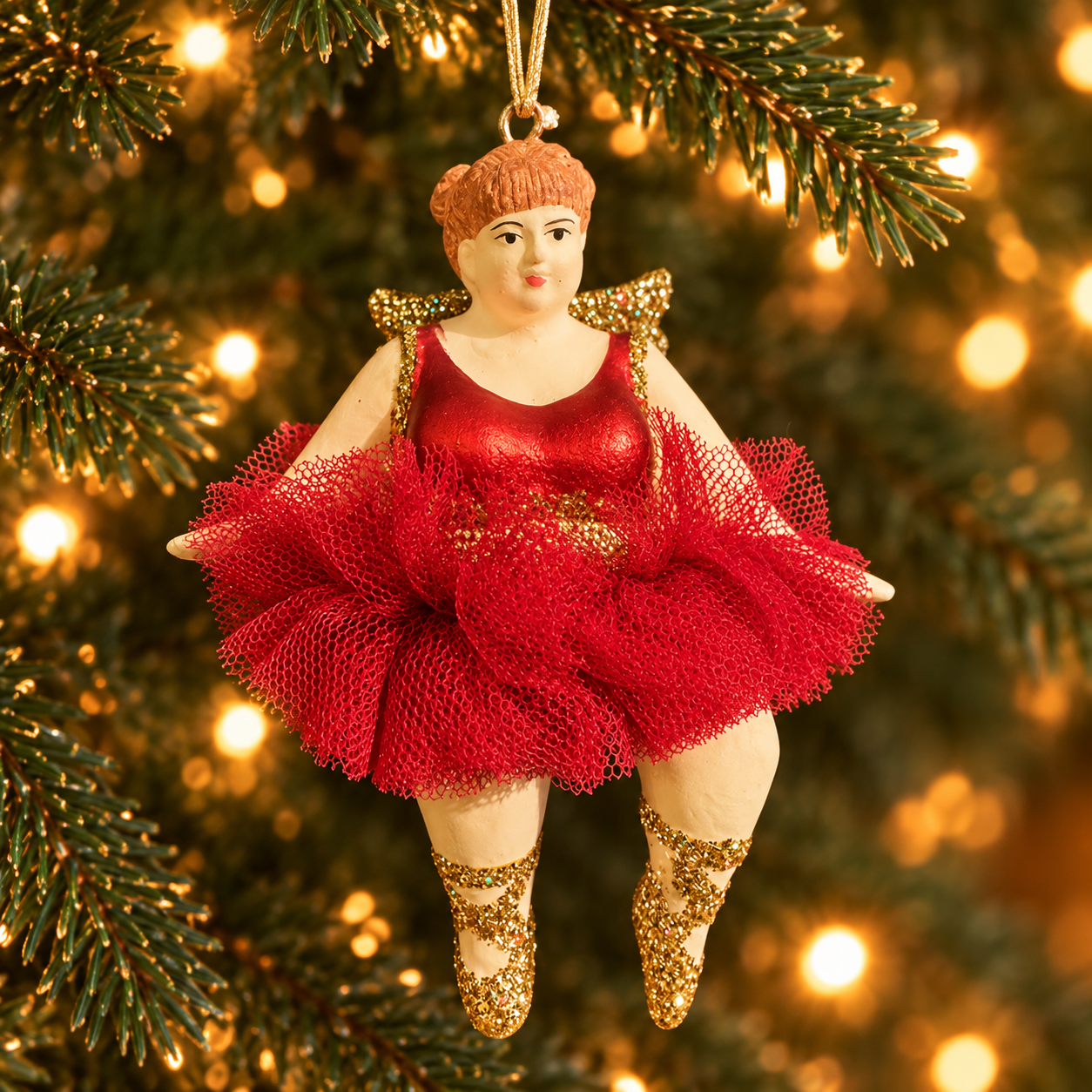 Julkula BALLERINA med tyllkjol & detaljer i guldglitter 3 olika Pris/st - 4