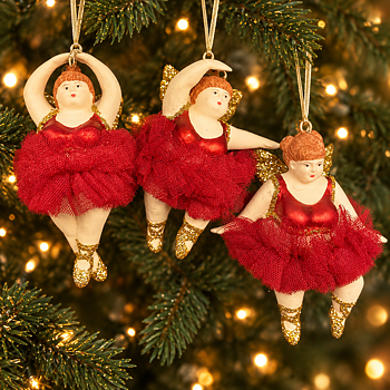 Julkula BALLERINA med tyllkjol & detaljer i guldglitter 3 olika Pris/st