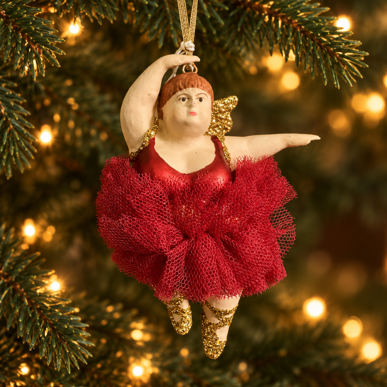 Julkula BALLERINA med tyllkjol & detaljer i guldglitter 3 olika Pris/st - 2