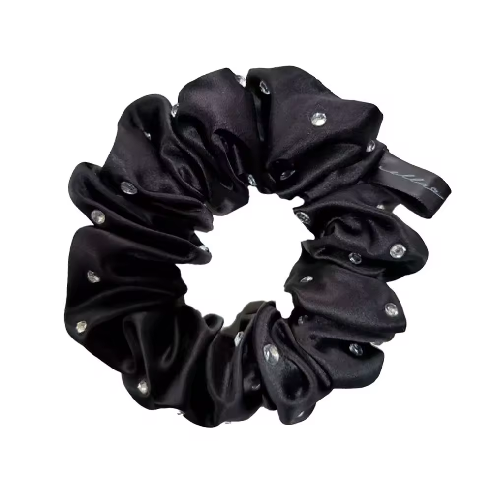 Silky hårsnodd 100% silke Large Black Crystal