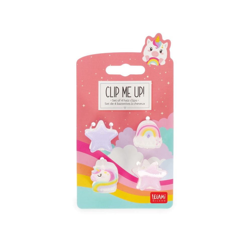 Clip me up! Sæt med 4 mini hairclips, Unicorn