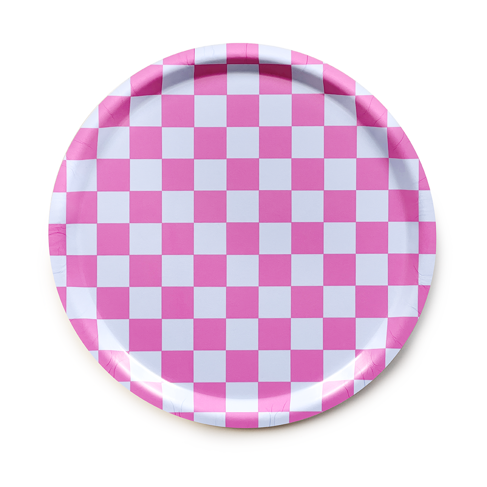 Fuchsia / Sky CHECKER Rund Bricka - 31 cm