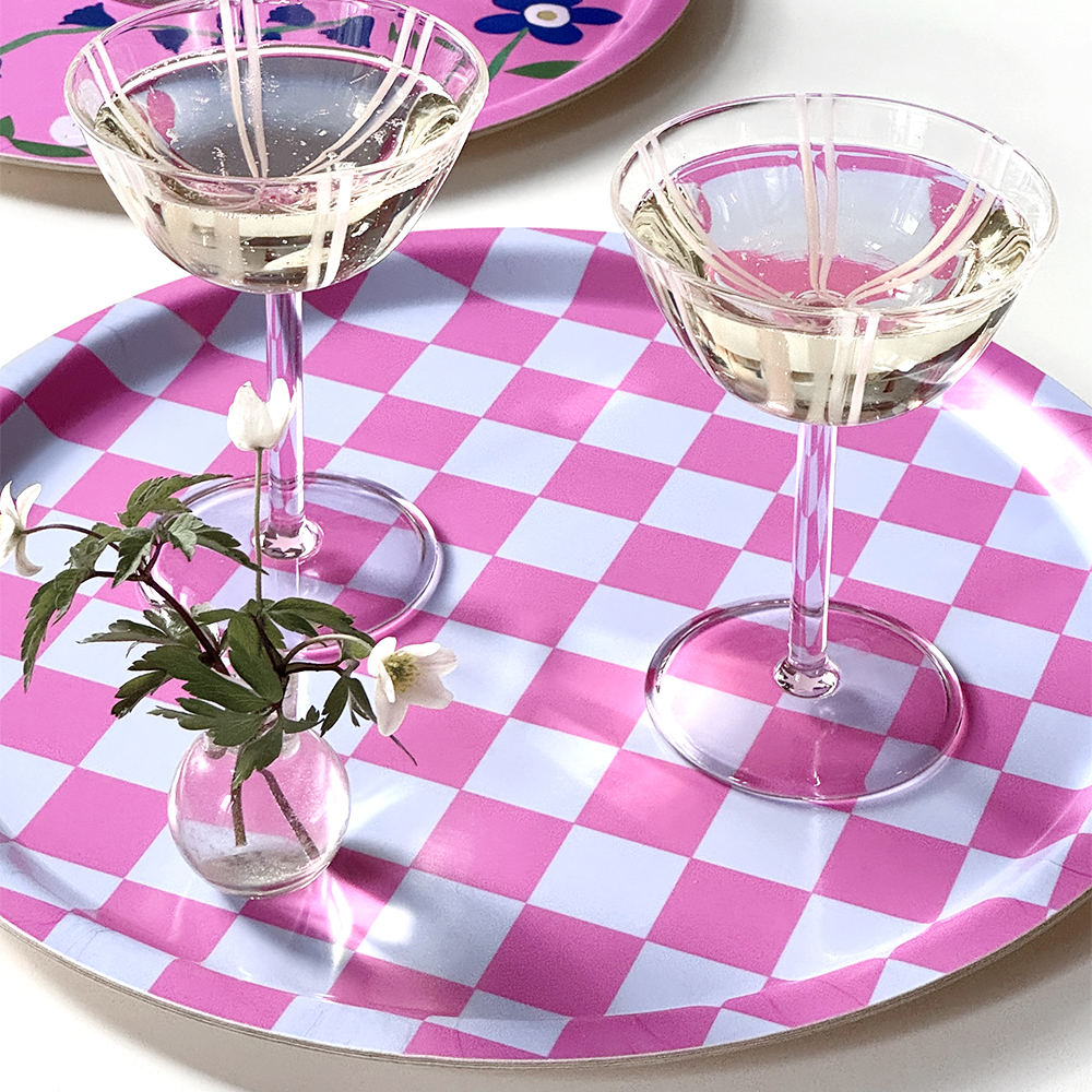Fuchsia / Sky CHECKER Rund Bricka - 31 cm - 2