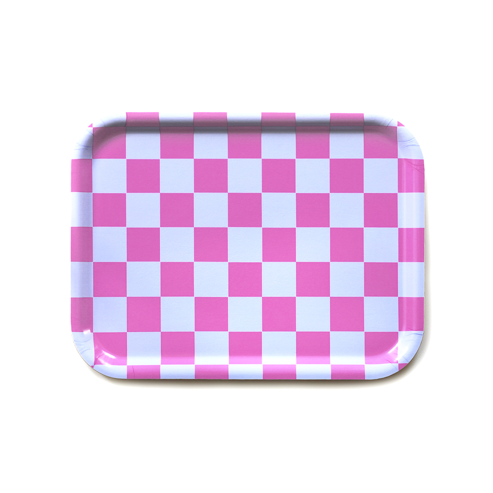 Fuchsia / Sky  CHECKER Bricka - 27x20 cm 