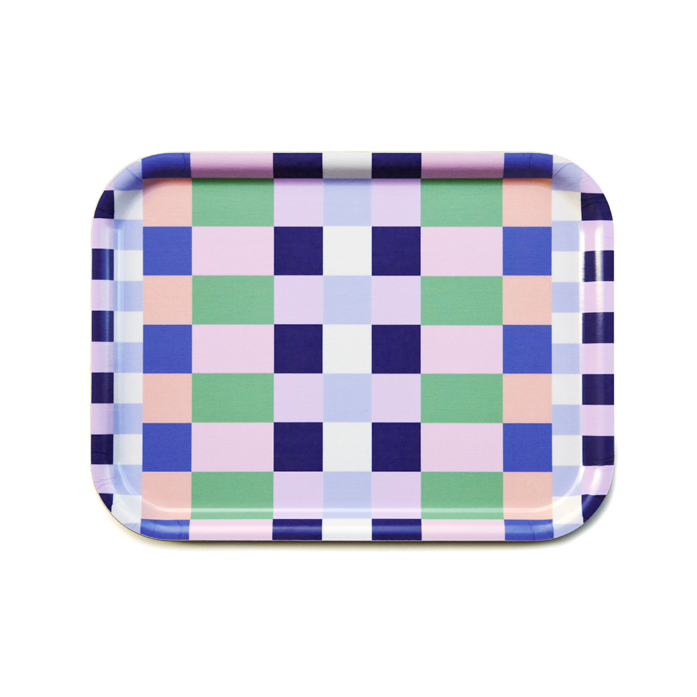 Grass / Pink  CHECKER MIX Bricka - 27x20 cm 