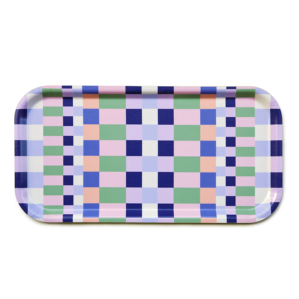 Grass / Pink  CHECKER MIX  Rektangulär Bricka - 43 x 22 cm