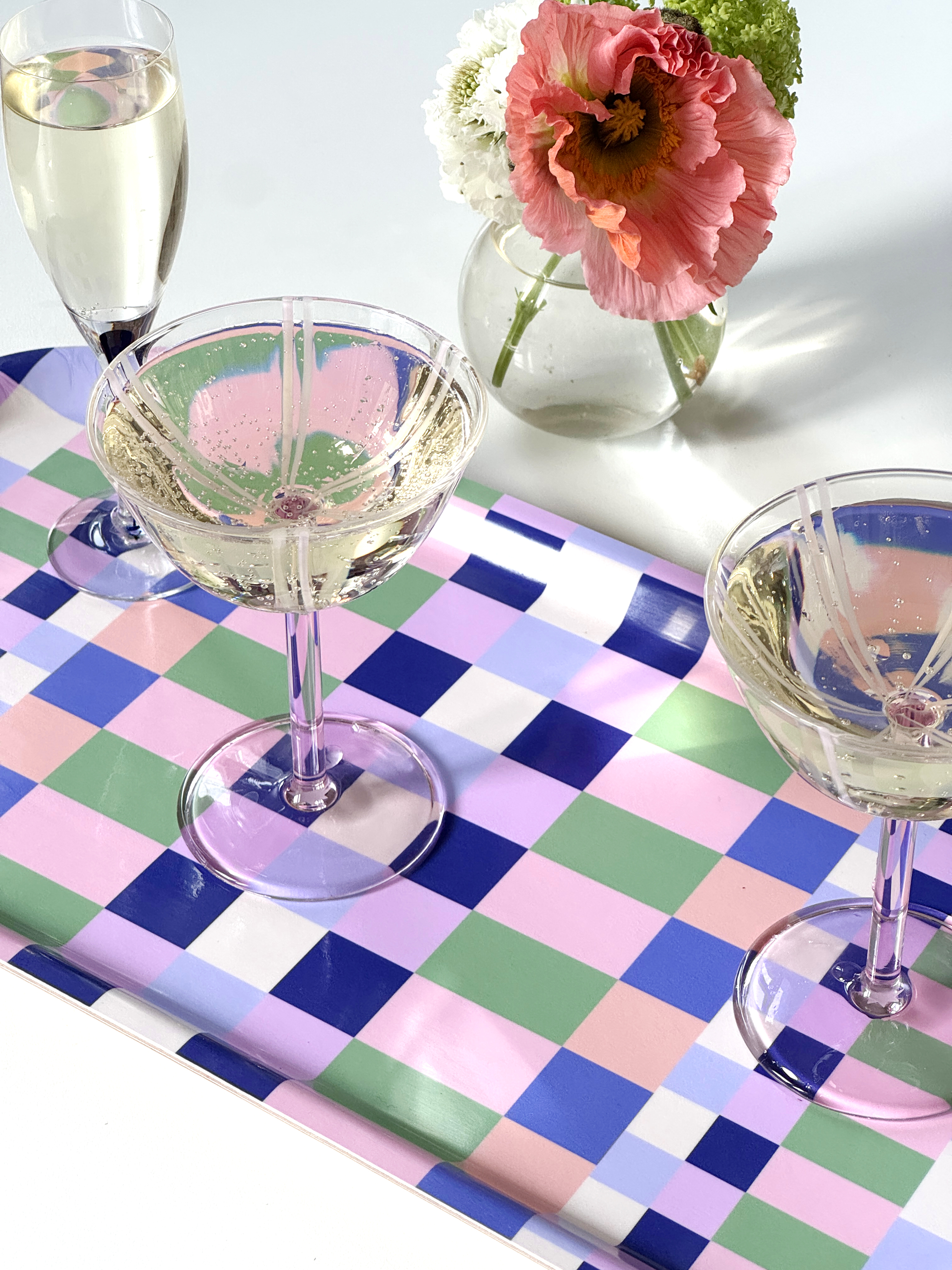 Grass / Pink  CHECKER MIX  Rektangulär Bricka - 43 x 22 cm - 2