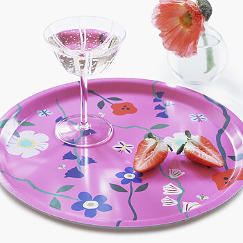 'Wildflowers' Fuchsia  Round Serving Tray - 31 cm