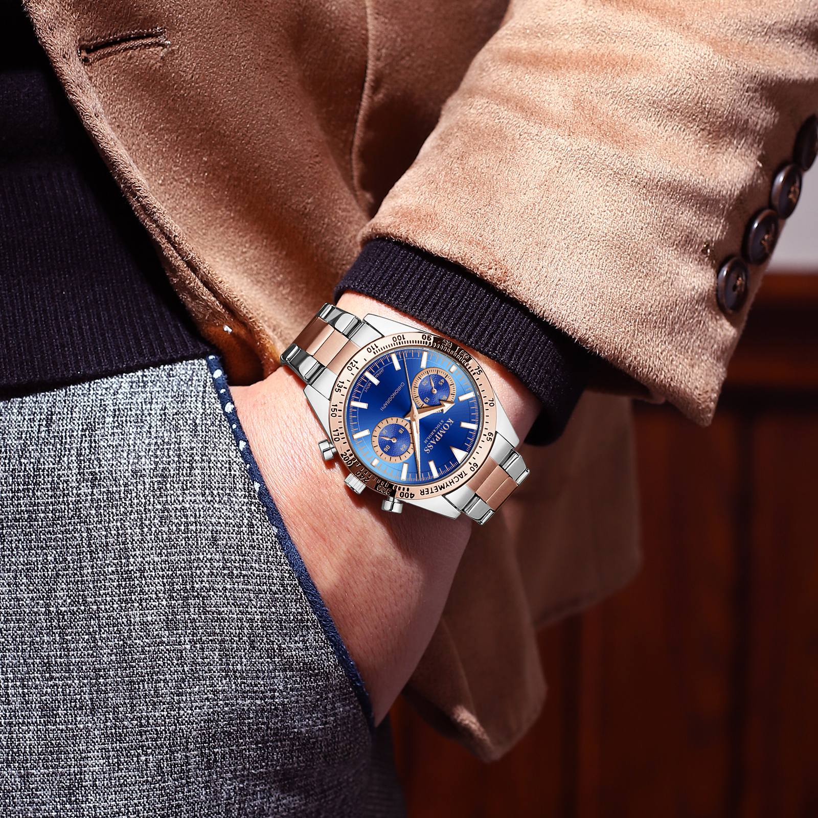 Kompass Airborne Chronograph Silver Rose Gold Blue - 8