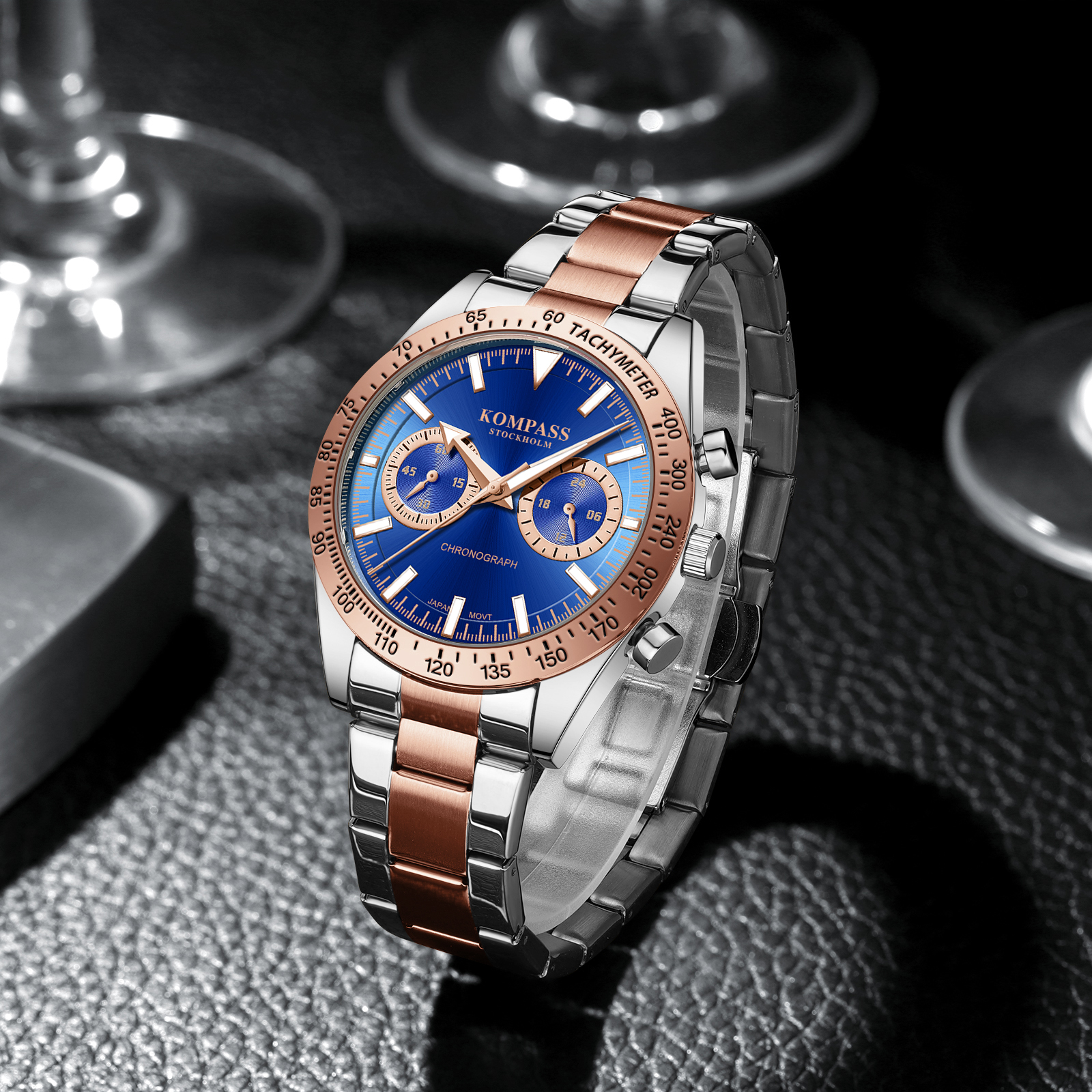 Kompass Airborne Chronograph Silver Rose Gold Blue - 6