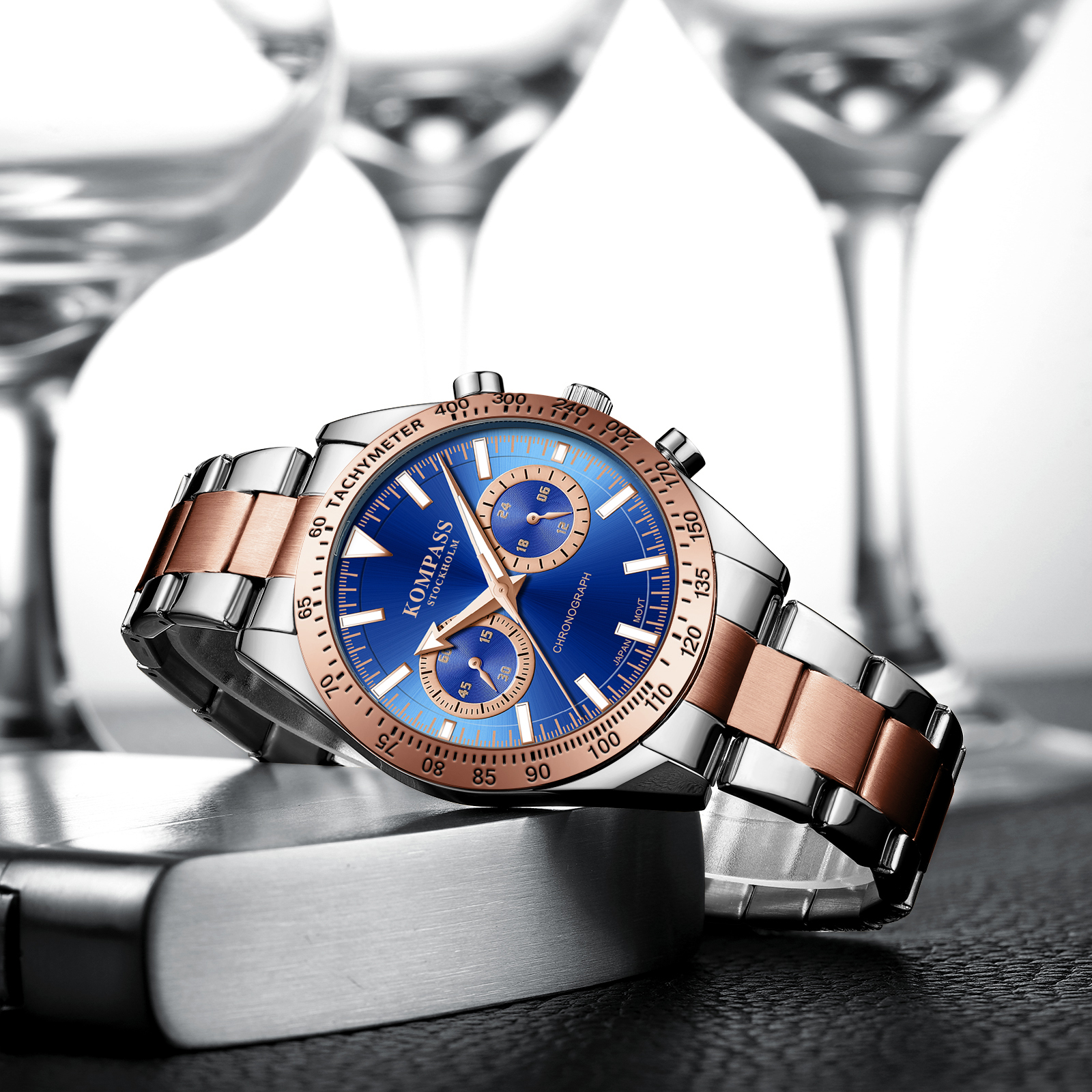 Kompass Airborne Chronograph Silver Rose Gold Blue - 5