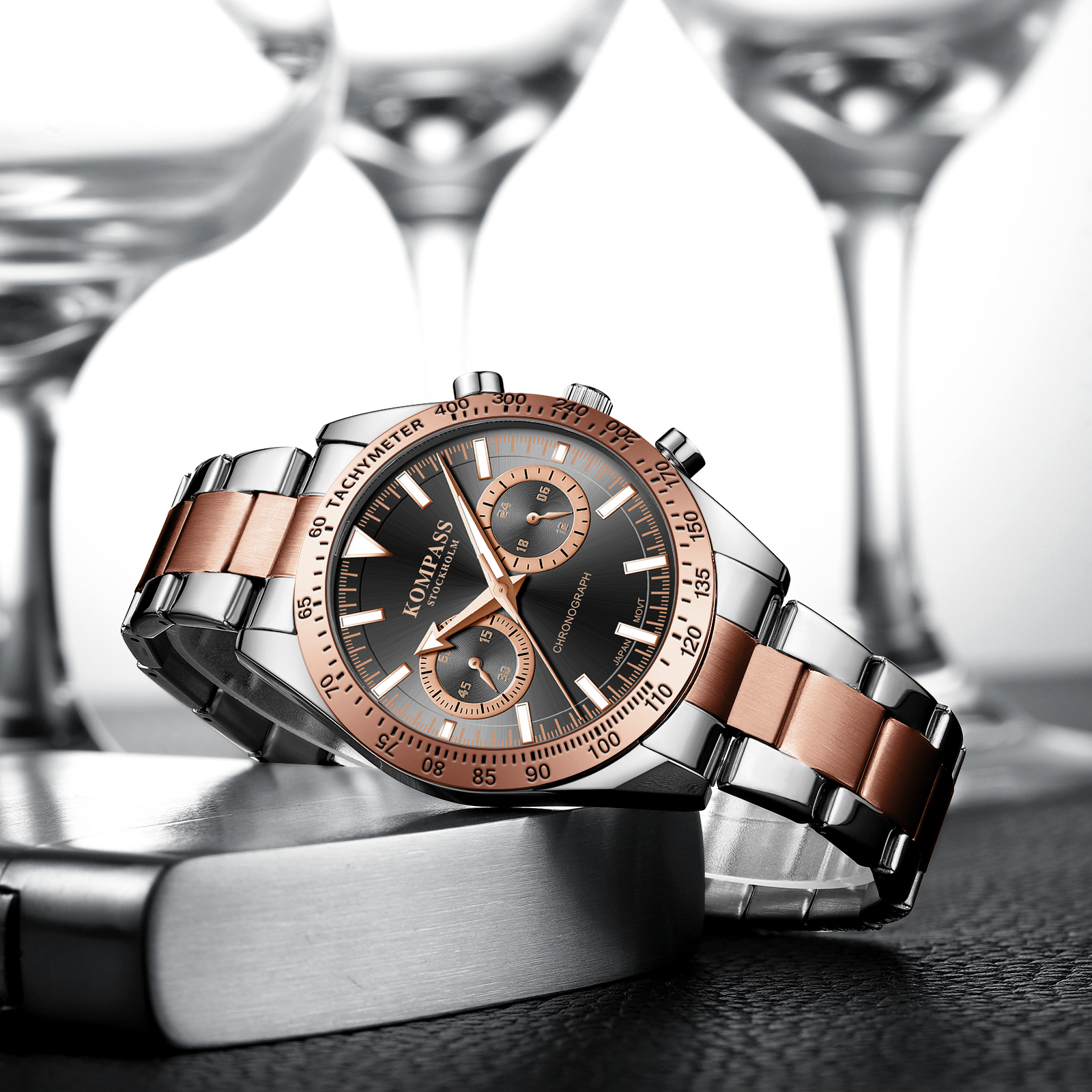 Kompass Airborne Chronograph Silver Rose Gold Black - 5