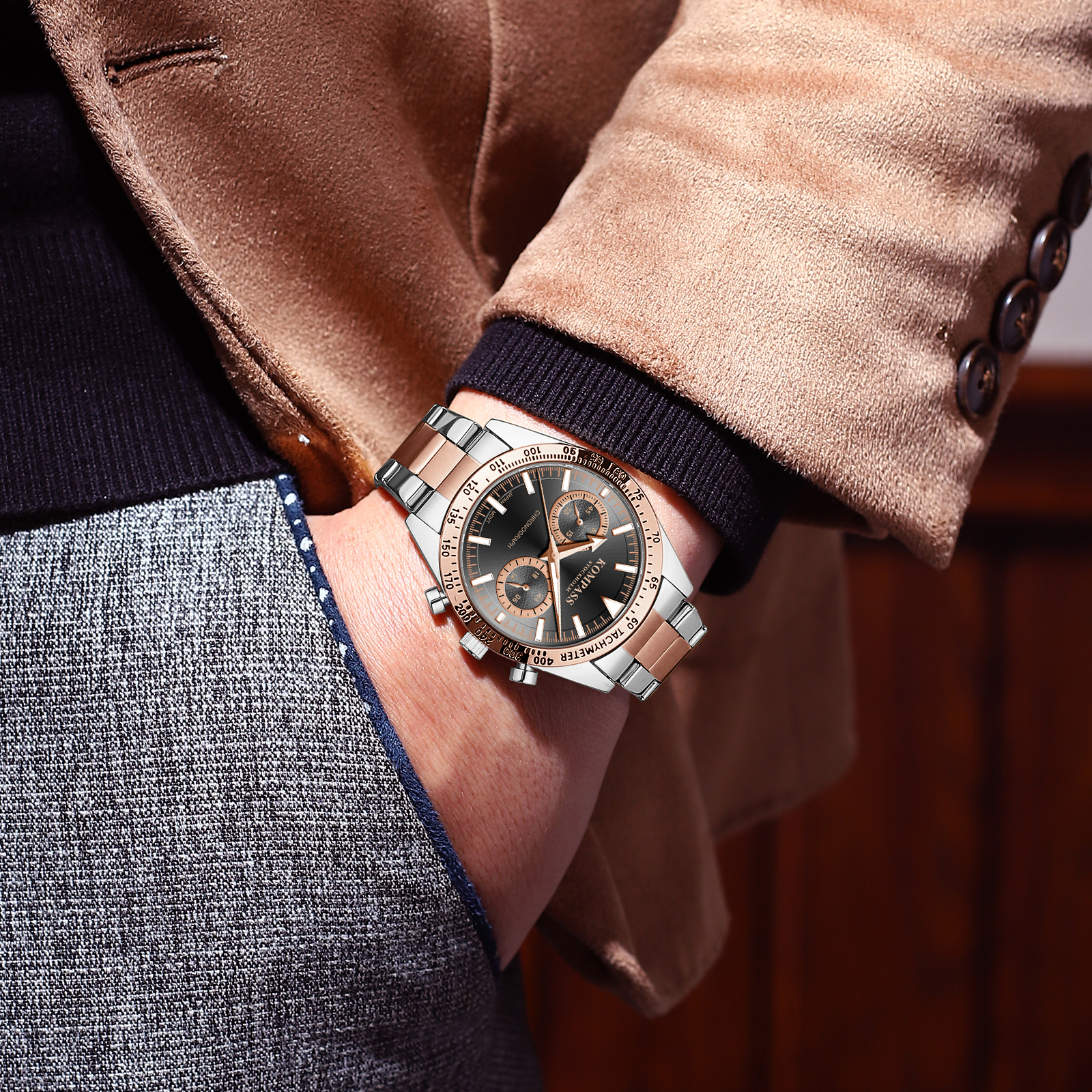 Kompass Airborne Chronograph Silver Rose Gold Black - 8