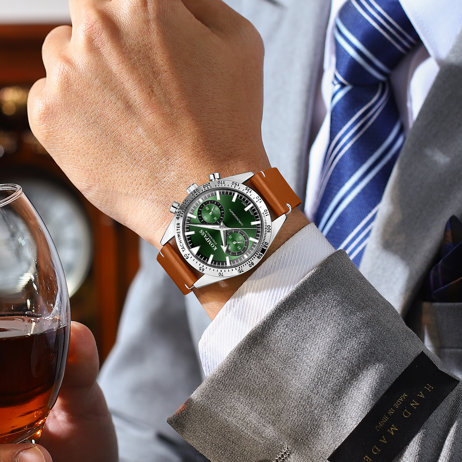 Kompass Skyborne Chronograph Silver Brown Green - 7