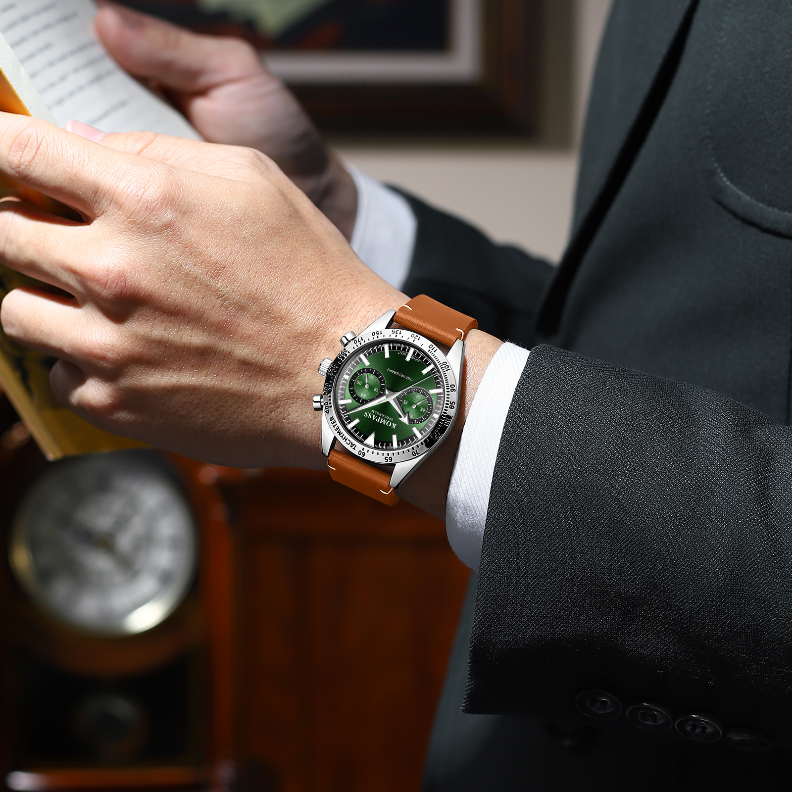 Kompass Skyborne Chronograph Silver Brown Green - 6