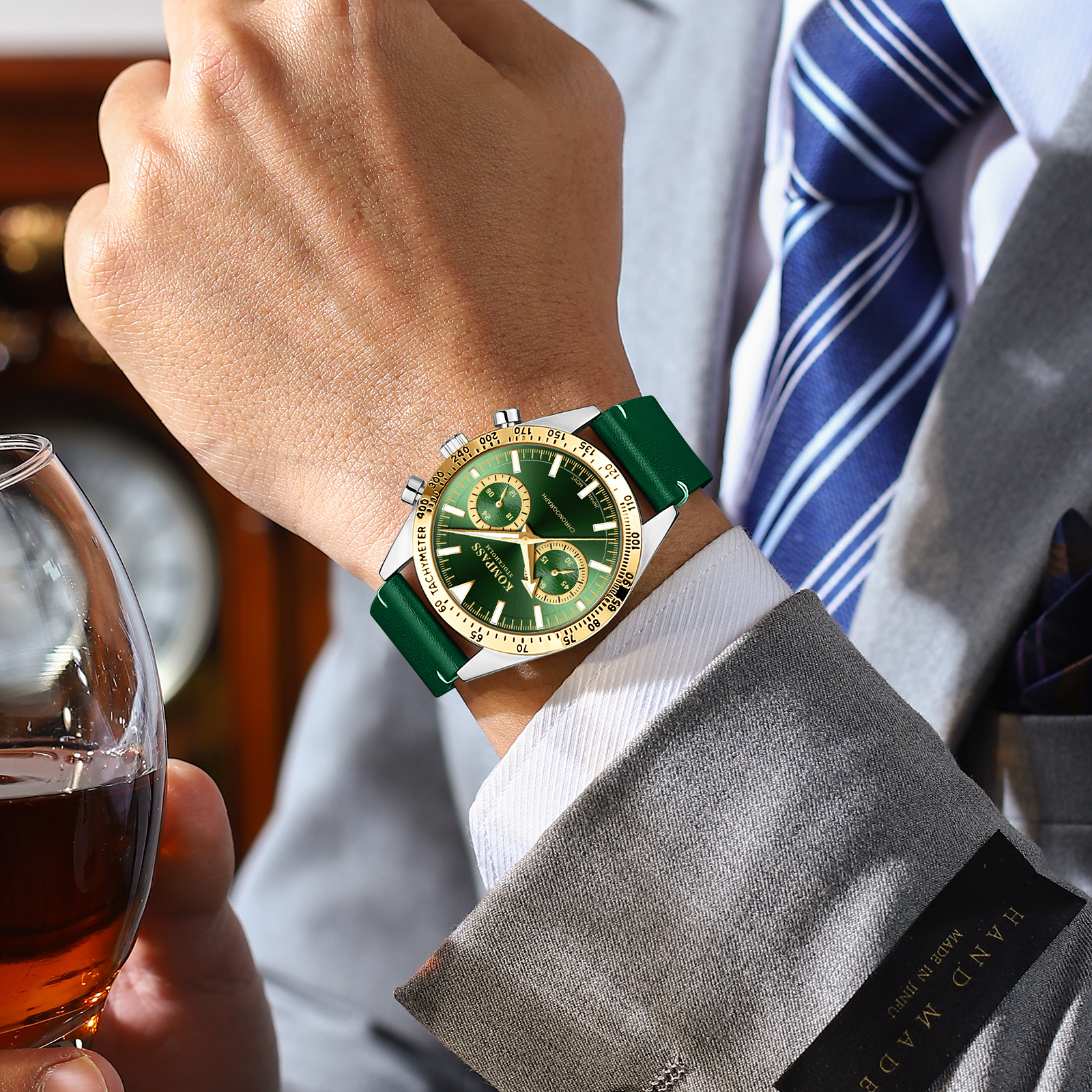 Kompass Skyborne Chronograph Silver Gold Green - 7