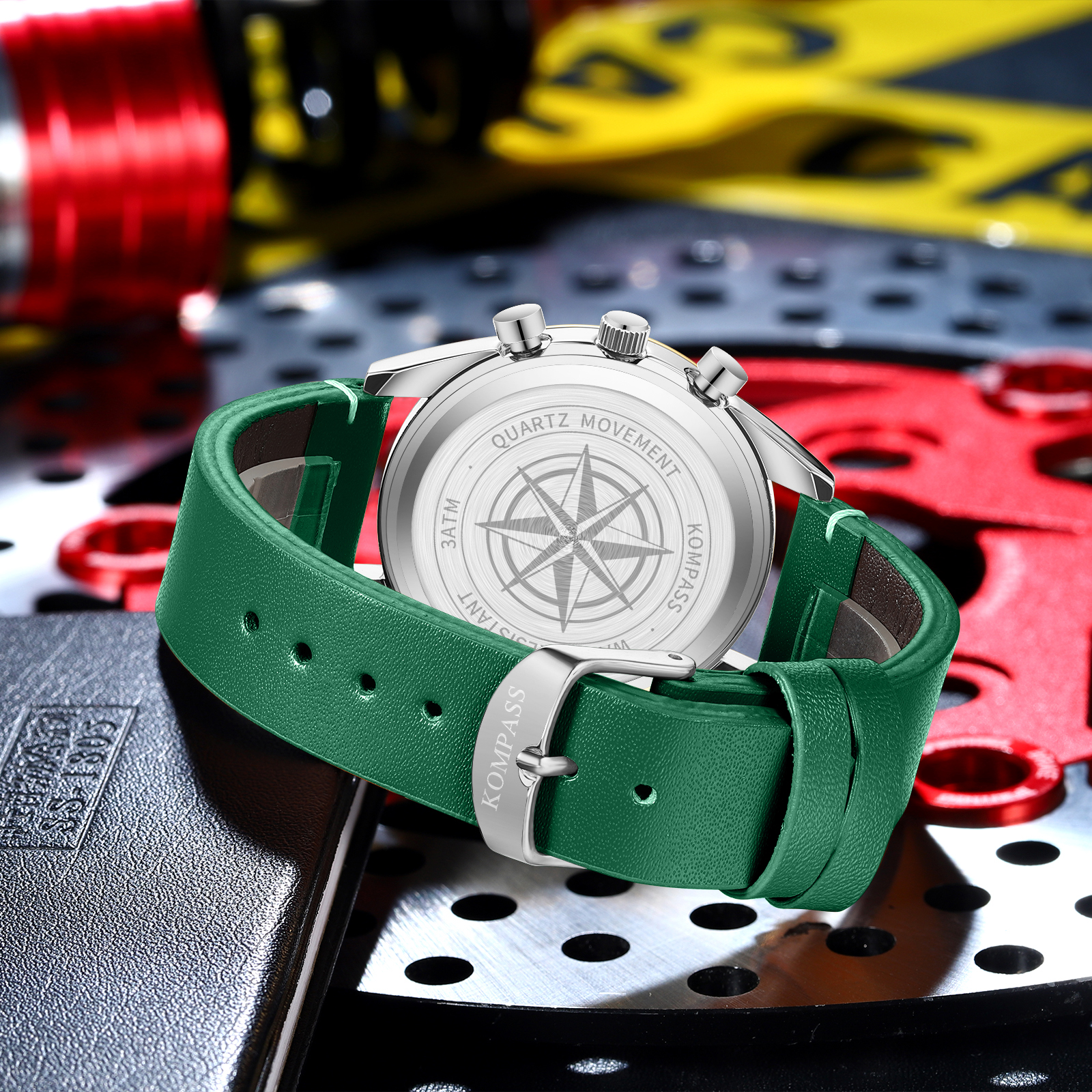 Kompass Skyborne Chronograph Silver Gold Green - 9