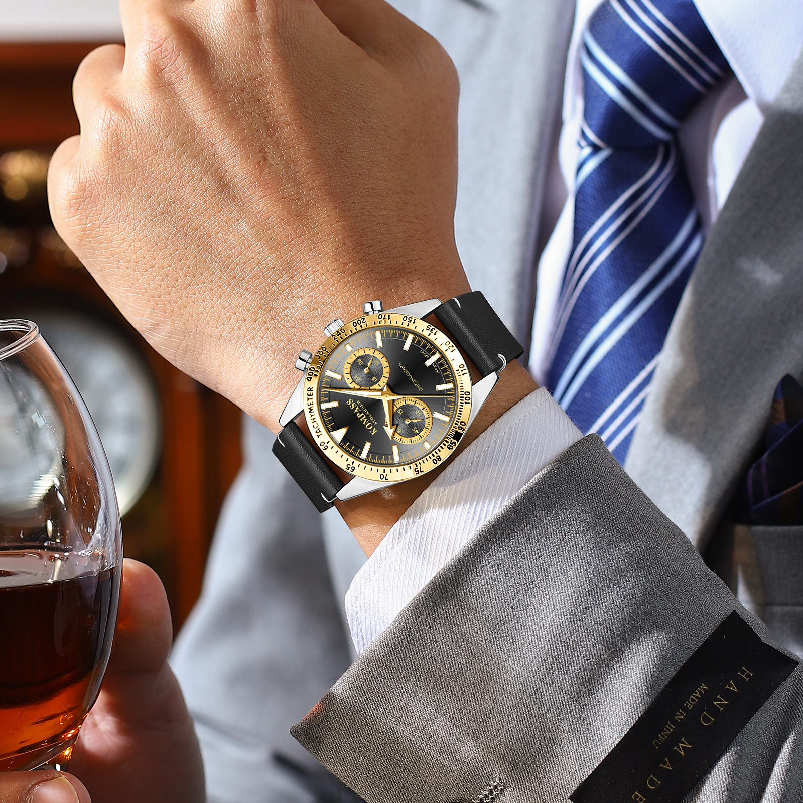 Kompass Skyborne Chronograph Silver Gold Black - 7